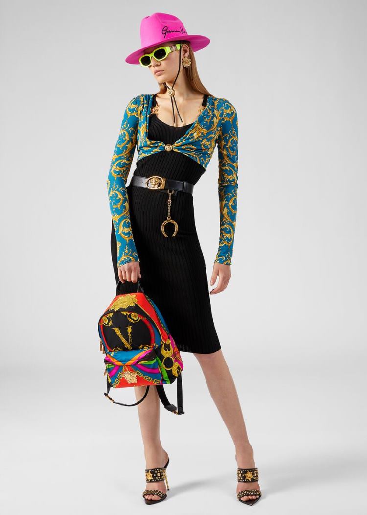 Buy Versace Dress Online - Medusa Accent Knit Dress Womens Black