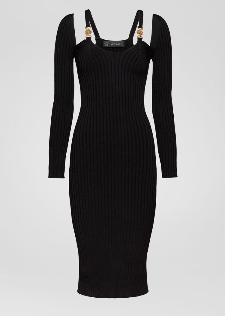 Buy Versace Dress Online - Medusa Accent Knit Dress Womens Black